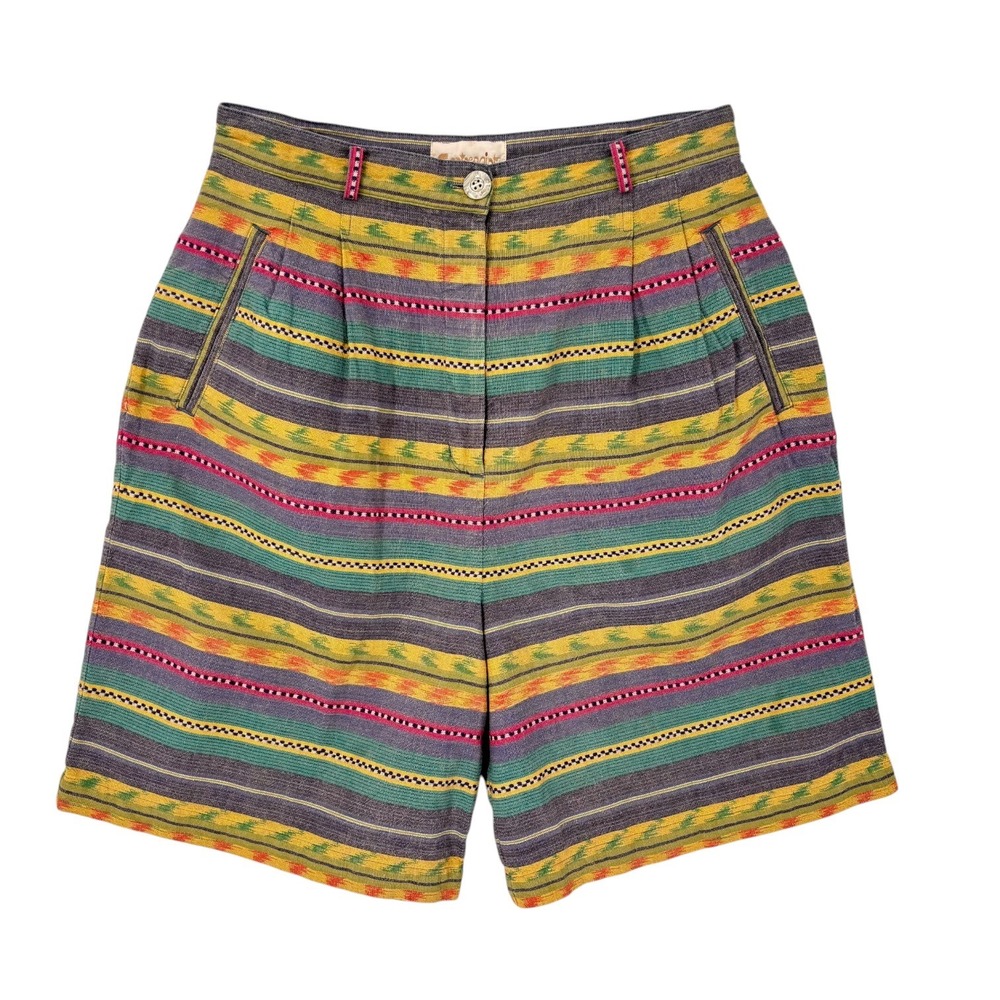 Vintage 80s Woven Stripe Shorts Men 30 Multicolor Boho Ikat Festival